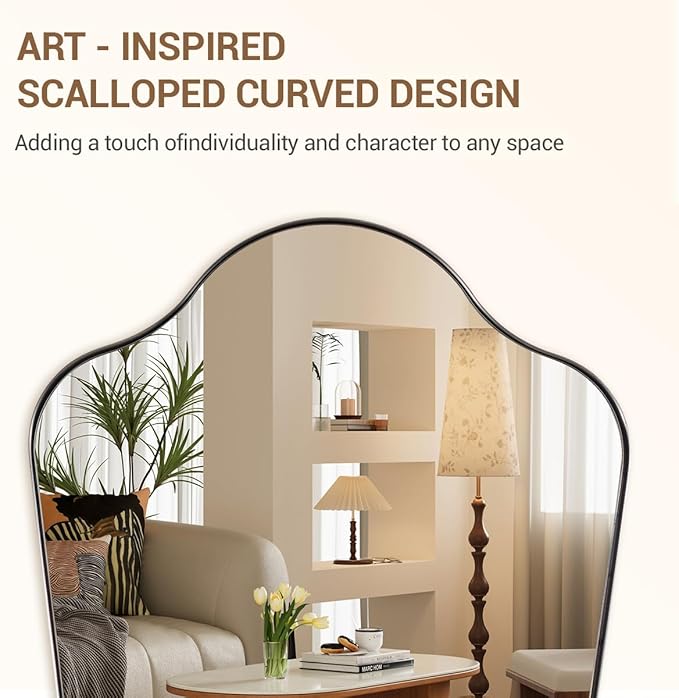 ANDY STAR Brushed Nickel Bathroom Mirror, 22x30 Scalloped Wall Mirror for Vanity, Curved Shaped Mirror for Entryway, Bedroom, Anti-Rust Stainless Steel Frame