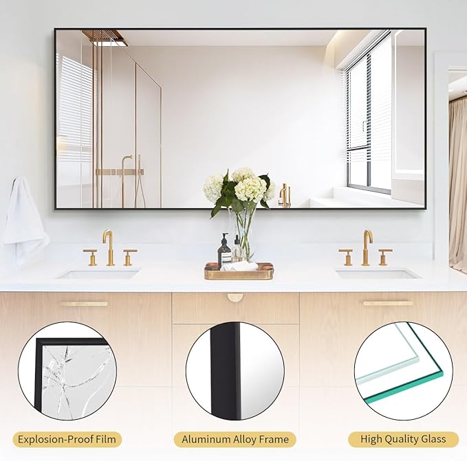 Koonmi 71"x30" Floor Mirror Full Length, Bedroom Floor Body Mirror with Stand, Large Black Mirror, Leaning, Standing or Hanging Horizontally/Vertically
