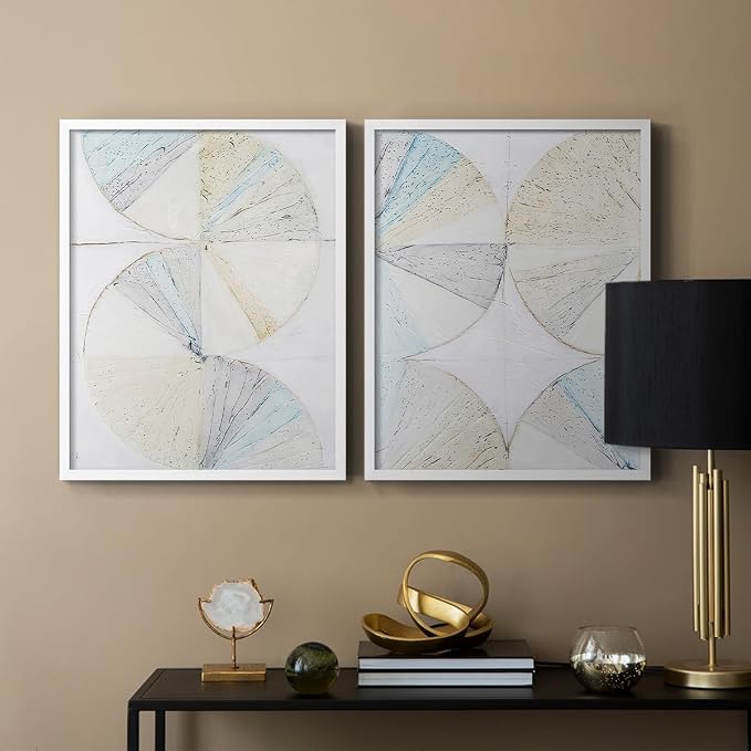 Renditions Gallery Set of 2 Peel & Stick Framed Prints, Geometric Abstract Wall Art, Pie Chart Color Wheels Wall Decor, Re-Stickable - Ready to Hang - 22"x28" - White Frame LT588