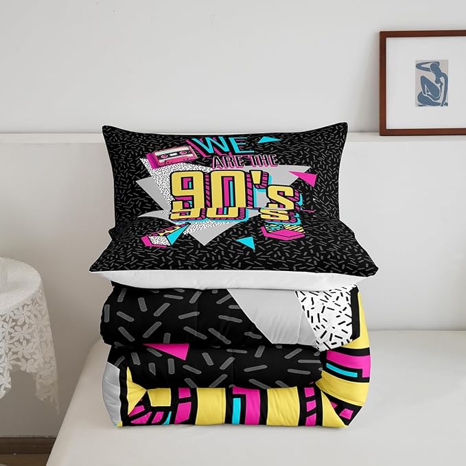Manfei Memphis Comforter Set Twin Size, Retro 90s Fashion Style Quilt Set with 1 Pillowcase, Geometric Triangle Diamond Bedding Set 2pcs for Kids Boys Room Decor Lightweight Duvet Insert