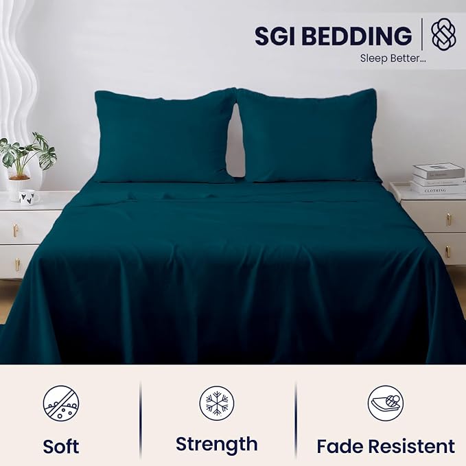 SGI bedding 100% Egyptian Cotton Sheets RV King Size – 600 Thread Count Sheets Set, Soft, Cooling, 15" Deep Pocket, Luxury Hotel Bedding, Breathable, Durable - Teal