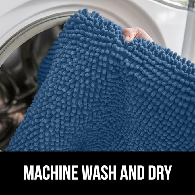 GORILLA GRIP Bath Rug Mat 36x24, Thick Soft Absorbent Chenille, Quick Dry Microfiber Mats, Rubber Backing Washable Shower Floor Rugs, Bathmat Runner, US Designed Bathroom Home Decor Accessories Blue