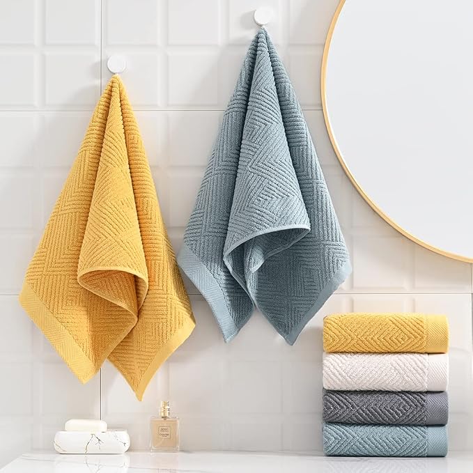 sense gnosis Sage Green Hand Towel Set of 2 Striped Weave 100% Cotton Super Soft Highly Absorbent Light Weight Decorative Hand Towels for Bathroom 13x 29 Inch