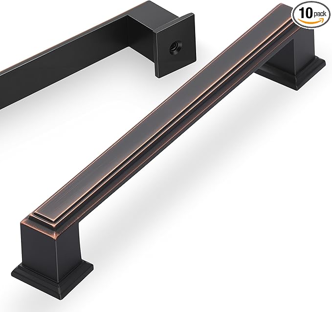 Lardmon 10 Pack 5 Inch(128mm) Hole Center Oil Rubbed Bronze Modern Cabinet Pulls Kitchen Cabinet Handles Kitchen Cabinet Hardware Timeless Drawer Pulls for Dresser Cupboard Wardrobe, ORB(5x10)