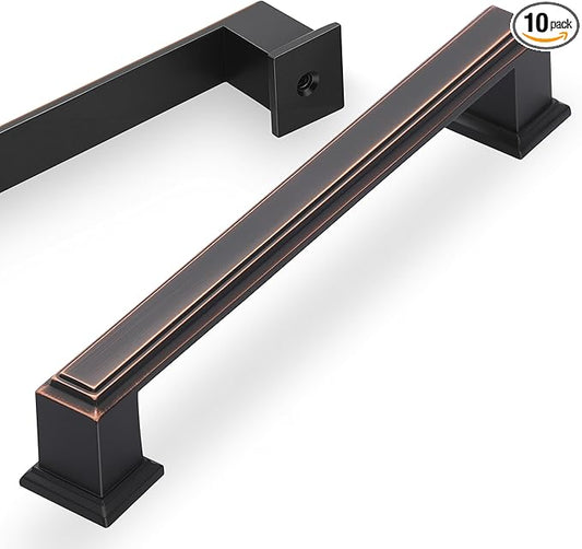 Lardmon 10 Pack 5 Inch(128mm) Hole Center Oil Rubbed Bronze Modern Cabinet Pulls Kitchen Cabinet Handles Kitchen Cabinet Hardware Timeless Drawer Pulls for Dresser Cupboard Wardrobe, ORB(5x10)