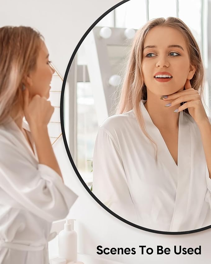 Round Mirror, 32 inch Circle Mirror, HD Eco-Friendly Round Bathroom Mirror for Over Sink, Big Matte Black Metal Framed Wall Mirror for Wall, Vanity, Entryway, Hallway, Living Room, Easy to Install