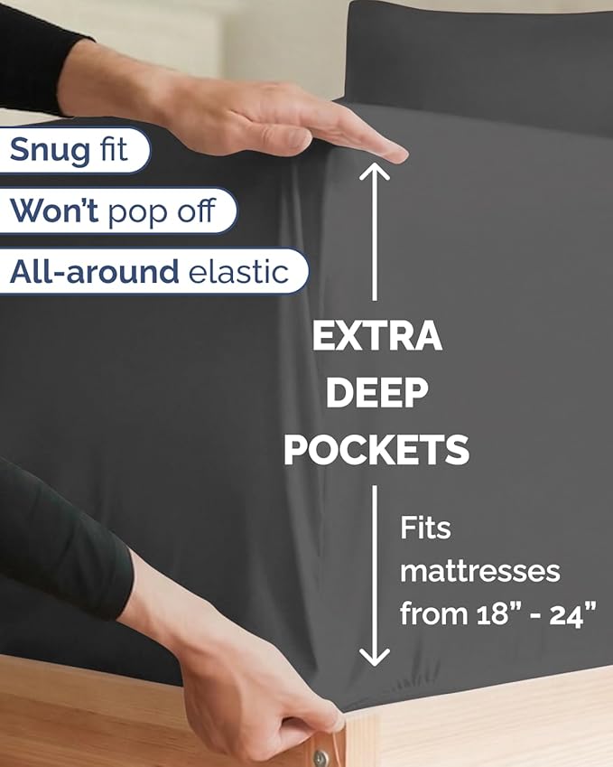 Extra Deep Twin XL Sheet Set - 4 Piece College Dorm Bed Sheets Set with Extra Deep Pockets - Ultra-Soft, Comfy & Breathable Bedding for Women, Men, Kids & Teens - Wrinkle Free & Fade Resistant - Grey