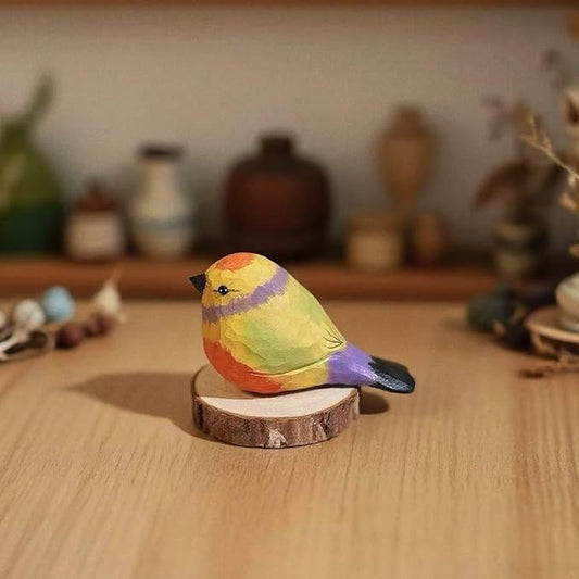 Handmade Wooden Leiothrix Figurines- Hand-Carved Colorful Lovebird Statues - Solid Wood Bird Sculptures for Home Decor, Wedding Anniversary & Bird Lover Gifts