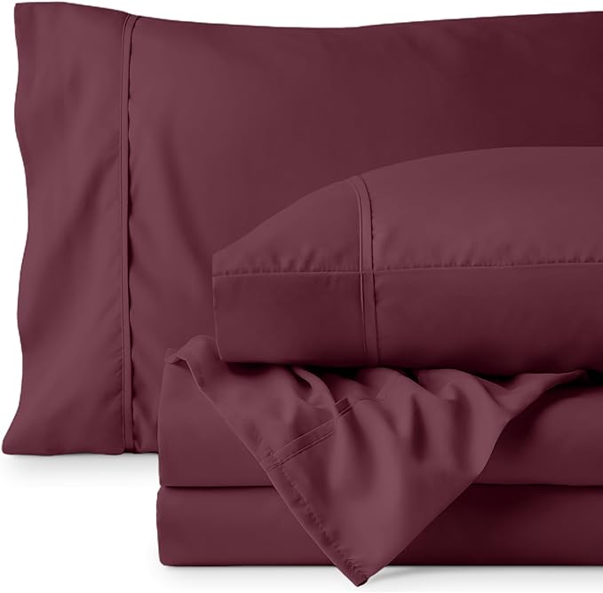 Bare Home Queen Sheet Set - 1800 Ultra-Soft Microfiber Queen Bed Sheets - Double Brushed - Deep Pockets - Easy Fit - 4 Piece Set - Bedding Sheets & Pillowcases (Queen, Burgundy)