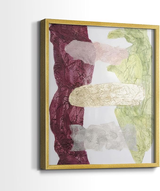 Renditions Gallery Set of 2 Peel & Stick Framed Prints, Abstract Wall Art, Mix Color Dyed Textures Wall Decor, Re-Stickable - Ready to Hang - 16"x20" - GOLD Frame LT588