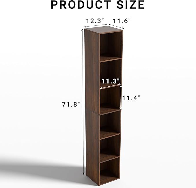 6 Cube Storage Organizer, 6 Tier Cube Low Bookcase Freestanding Storage Display Organizer, Three-Cubes Open Shelf Bookshelf for Home Office (Dark Brown,Black Walnut, 6-Cube)