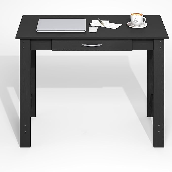 Furinno Jaya Desk, 39.2" Wide Computer Desk with H-Legs, Office Desk with Drawer, Writing Desk, with Drawer, for Home Office, Study Room, Dorm, Darkwood