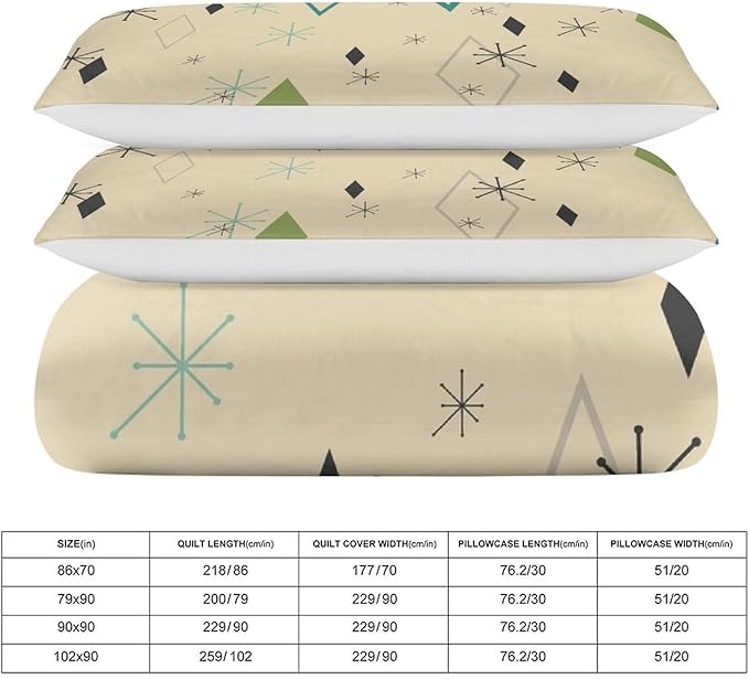 Modern Mid Century Duvet Cover, Vintage Geometry Bedding Sets Soft Comforter Cover，Aesthetic Abstract Art Bedding 3 Piece (1 Duvet Cover 90"x90" + 2 Pillow Sham 20"x30")