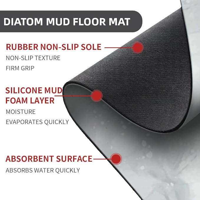 Diatomaceous Earth Bath Mat,Gold Grey Marble Non-Slip Volume Super Absorbent Fast Drying for Bathroom Kitchen Door mat,Eco-Friendly Easy to Clean 17×27.5Inch (43 * 70cm)