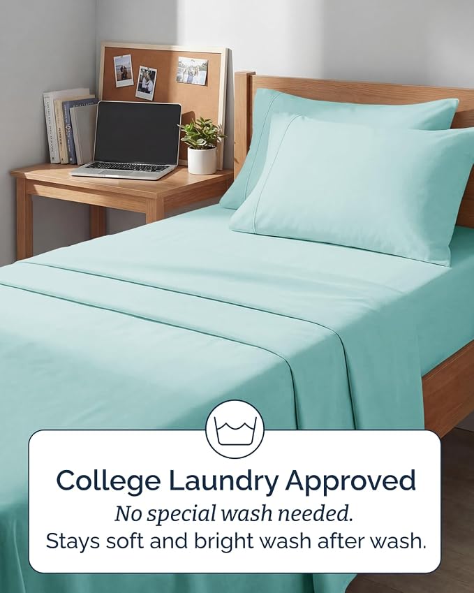 Extra Deep Twin XL Sheet Set - 4 Piece College Dorm Bed Sheets Set with Extra Deep Pockets - Ultra-Soft, Comfy & Breathable Bedding for Women, Men, Kids & Teens - Wrinkle & Fade Resistant - Spa Blue