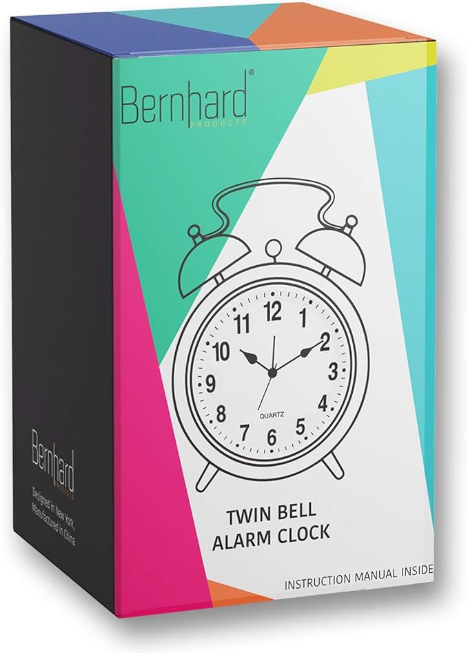 Bernhard Products Analog Alarm Clock 4" Twin Bell Green Silent Non-Ticking Quartz Battery Operated Extra Loud with Backlight for Bedside Table Vintage Retro Style, Decorative Desk Clocks (Pistachio)