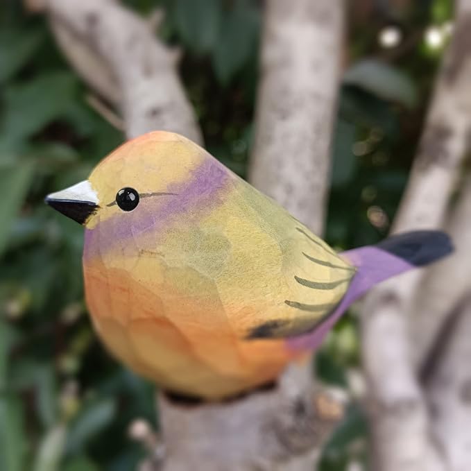 Bird Figurines Hand Carved Painted Wooden Statues for Home Decor, Gift for Bird Lovers,Housewarming, Birthday, Christmas, Anniversaries (NO.10-Rainbow Sparrow)