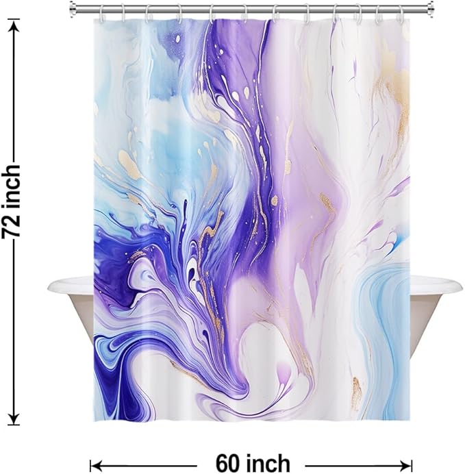 Purple Shower Curtain, Ombre Purple and Blue Marble Shower Curtain for Bathroom Waterproof Abstract Shower Curtain Set with Hooks, 60x72 Inch