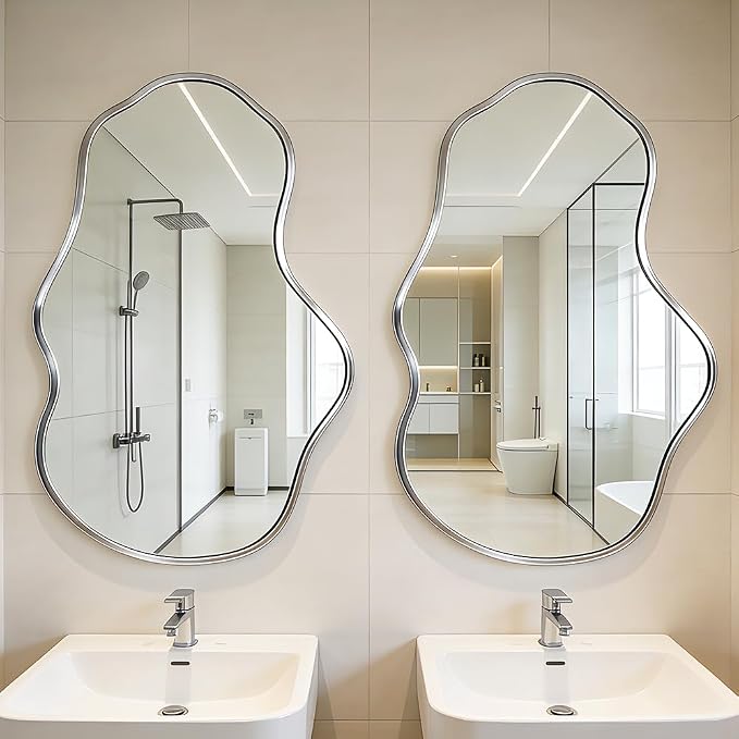 Irregular Wall Mirror Asymmetrical Mirror,18.5''x30'' Silver Mirror for Bathroom Bedroom Living Room Entryway, Decorative Modern Mirror,Wall Mouted（Silver
