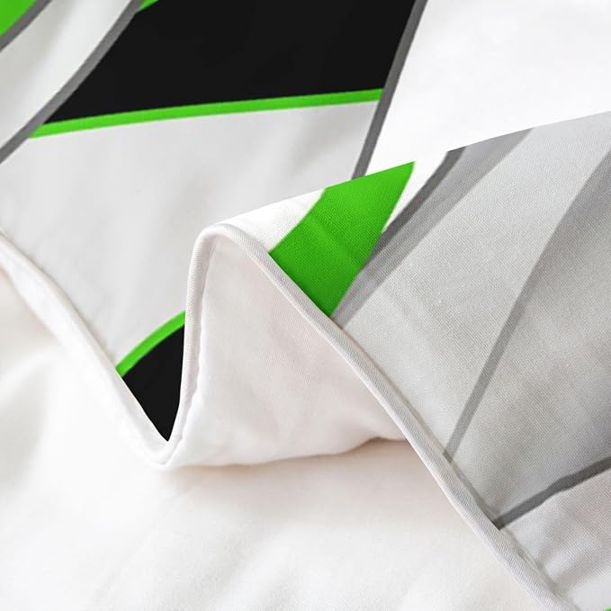 Erosebridal Geometric Stripes 100% Cotton Duvet Cover Twin Modern Abstract Boho Bedding Set for Kids Teens Adults Grey Black Green Comforter Cover Simple Spiral Lines Bed Set 2 Pcs