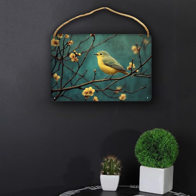 Artistic Retro Bird Wooden Sign, Botanical Vintage Art for Home Aesthetics Lovers, 12x8 Inches Wood Decors, Ideal for Cottage core-Inspired Homes & Garden Spaces