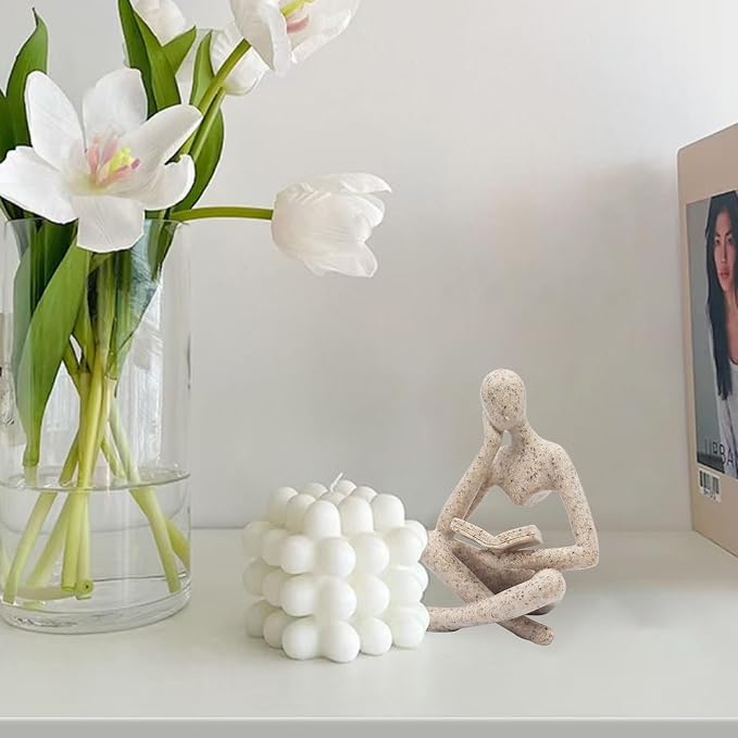 Jinkoozz Reading Women Statue, Thinker Sculptures, Abstract Art Ornament, Modern Aesthetic Figurine Decoration, Suitable for Home Living Room Bedroom Office Shelf Table Desk Bookshelf Decor