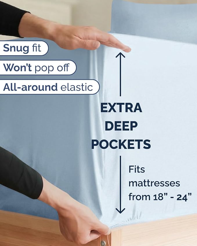 Extra Deep Twin XL Sheet Set - 4 Piece College Dorm Bed Sheets Set with Extra Deep Pockets - Ultra-Soft, Comfy & Breathable Bedding for Women, Men, Kids & Teens - Wrinkle & Fade Resistant - Sky Blue