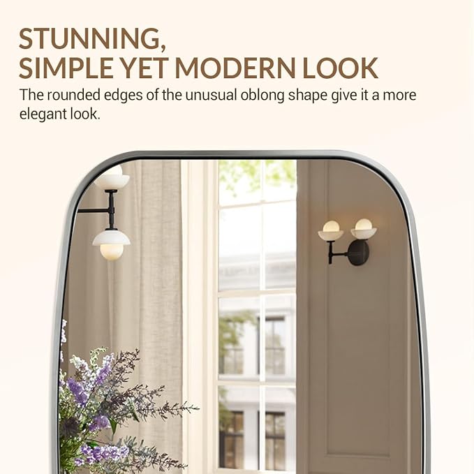 ANDY STAR Brushed Nickel Oval Bathroom Mirror for Over Sink, 24x40 Inch Bathroom Vanity Mirror with Unique Oblong Tube Metal Frame-Modern Clean Design with Anti-Rust Stainless Steel Frame