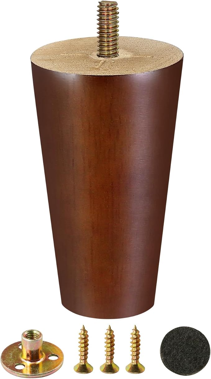 FoDau770 Brown Rubber Wood Furniture Legs 6 Inches, 5/16" UNC Straight Tapered Wood Feet Mid Century Sofa Legs, Wooden Furniture Feet Replacement Parts for Cabinet Couch Dresser Chair Ottoman Table