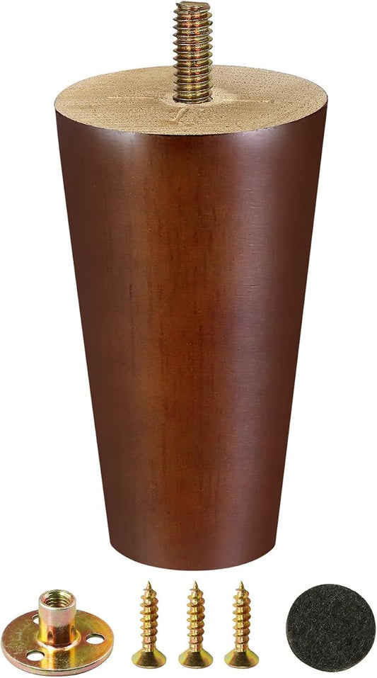 FoDau770 Brown Rubber Wood Furniture Legs 6 Inches, 5/16" UNC Straight Tapered Wood Feet Mid Century Sofa Legs, Wooden Furniture Feet Replacement Parts for Cabinet Couch Dresser Chair Ottoman Table