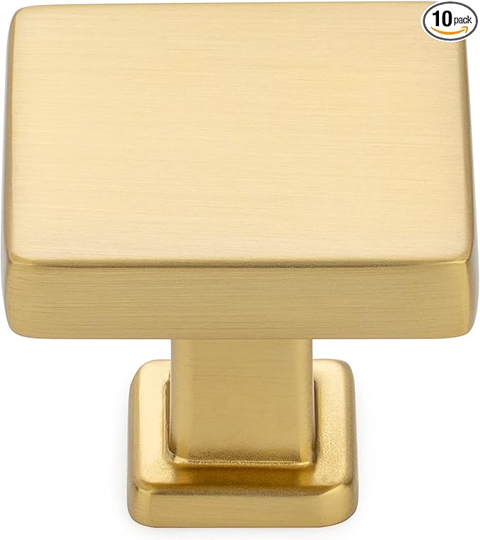 KOOFIZO 10 Pack Brushed Gold Cabinet Knobs Gold Drawer Knobs K08 Square Single Hole Cabinet Pulls for Cabinets Drawer Dresser Cupboard Bedroom Closet Bathroom Vanity