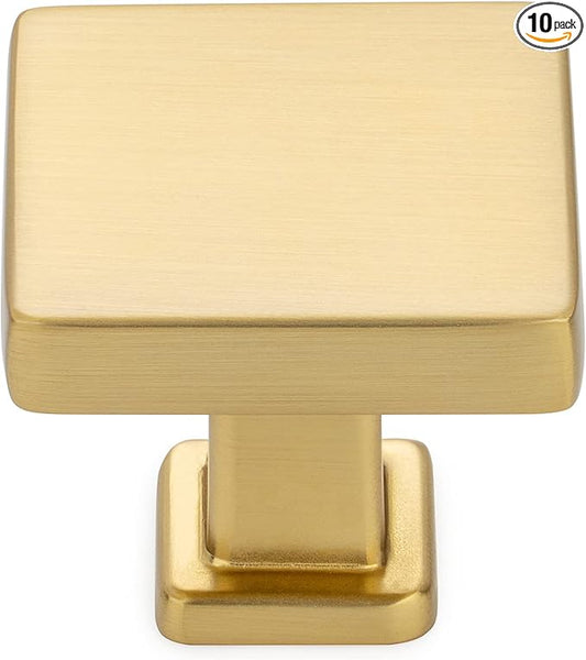 KOOFIZO 10 Pack Brushed Gold Cabinet Knobs Gold Drawer Knobs K08 Square Single Hole Cabinet Pulls for Cabinets Drawer Dresser Cupboard Bedroom Closet Bathroom Vanity