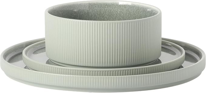 Gibson Elite Redrock Canyon 12-Piece New Bone China Dinnerware Set Service for 4, Reactive Glaze Plates and Bowls, Dishwasher and Microwave Safe, Sage Green