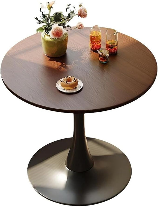 23.6 Inch Tulip Dining Table, Mid-Century Walnut Round Kitchen Table with MDF Tabletop and Pedestal Base, Modern Leisure Table for Small Space Kitchen Dining Room