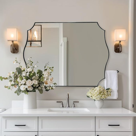 ANDY STAR Large Brushed Nickel Mirror, 30x40 Inch Scalloped Bathroom Mirror, Modern Rectangle Mirror with Unique Wavy Design, Ideal for Home Decor, Rust-Proof Stainless Steel 1" Frame