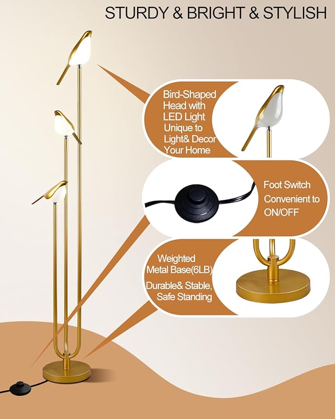 Floor Lamp with Tray, 2Pcs 3000K Soft Warm White Bulbs Included, Mid Century Modern Standing Lamps, Gold Dimmable Globe Floor Lamp for Living Room/Wedding/Party