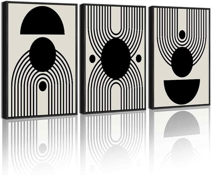 KUVIOKE Black Abstract Framed Wall Art Minimalist Geometry Lines Painting Artwork for Living Room Bedroom 12x16in (Black Framed)