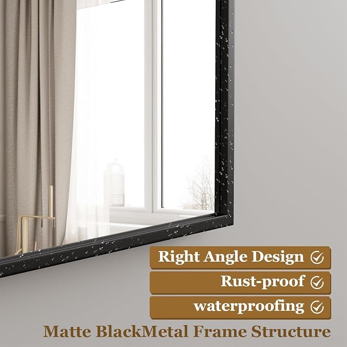 BEAUTYPEAK Black Bathroom Wall Mirror - 30" x 40" Rectangular Mirror with Metal Frame, Hangs Horizontal or Vertical for Living Room Bedroom Bathroom Entryway