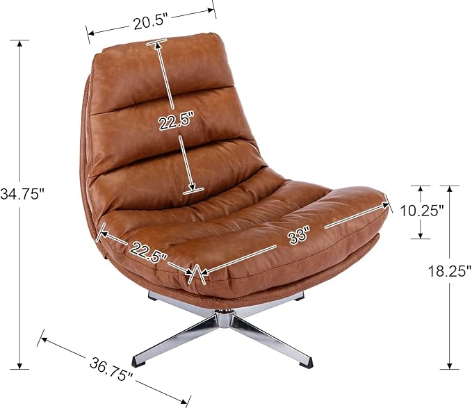 Modern Swivel Accent Chairs with Ottoman Set of 2, PU Leather Oversized Armless Reading Chairs with Footrest, 33'' Wide Upholstered Lounge Chairs with Footstool for Living Room Bedroom Comfy, Brown