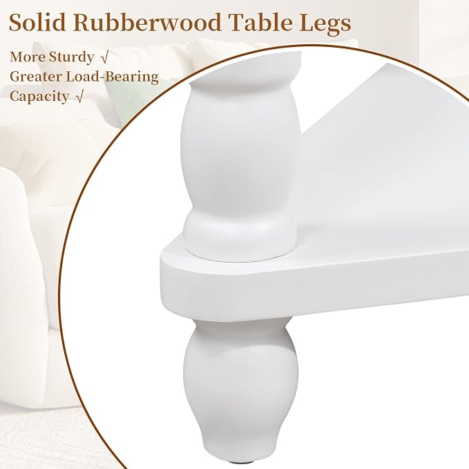 33.86" Corner Table, Wood 3 Tier Triangle Side Table Corner Shelf Stand with Solid Wood Legs 1 Drawer & 2 Storage Shelves for Living Room Small Space (Milk White)