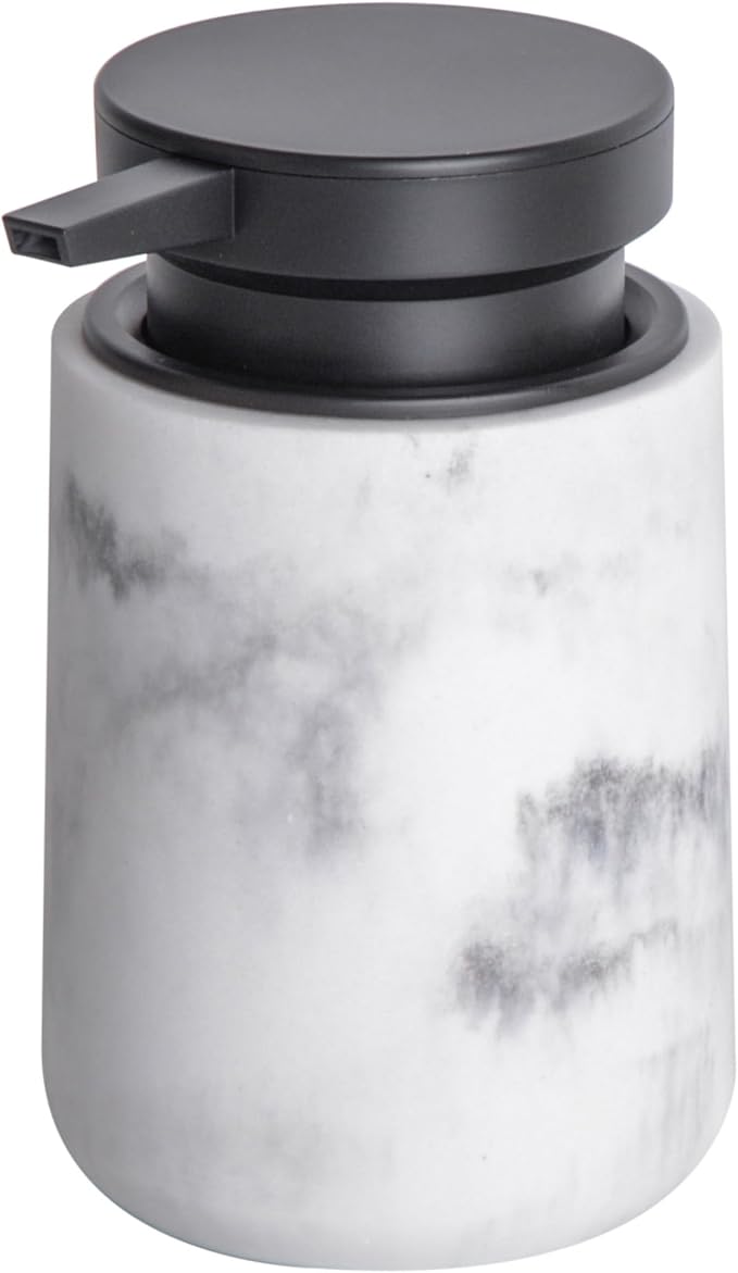 Clasin Home Liquid Soap Dispenser with Easy-to-Press Pump, 10 oz Refillable Hand Soap Dispenser with Extended Spout for Bathroom Kitchen Dish Lotion, Modern Stone Texture (White)
