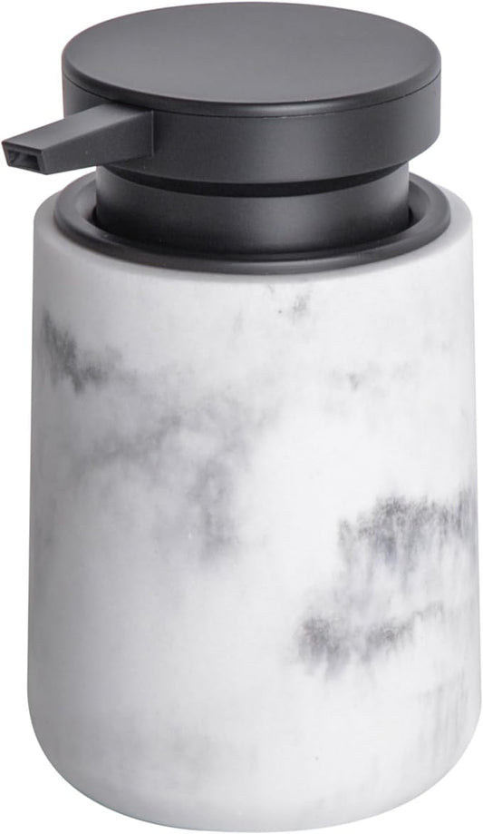 Clasin Home Liquid Soap Dispenser with Easy-to-Press Pump, 10 oz Refillable Hand Soap Dispenser with Extended Spout for Bathroom Kitchen Dish Lotion, Modern Stone Texture (White)
