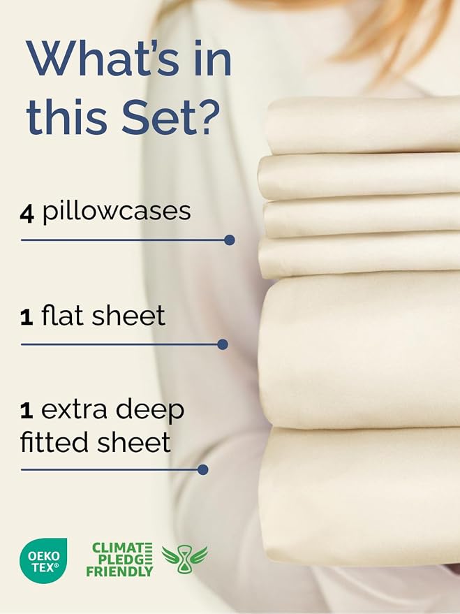 Extra Deep Full Sheet Set - 6 Piece Breathable and Cooling Sheets - Hotel Luxury Bedding for Women, Men, Kids & Teens - Easy Secure Fit - Soft, Wrinkle Free and Comfy - Extra Deep Pockets - Off White