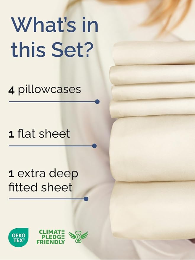 Extra Deep Queen Sheet Set - 6 Piece Breathable and Cooling Sheets - Hotel Luxury Bedding for Women, Men, Kids & Teens - Easy & Secure Fit - Soft, Wrinkle Free & Comfy - Extra Deep Pockets - Off White