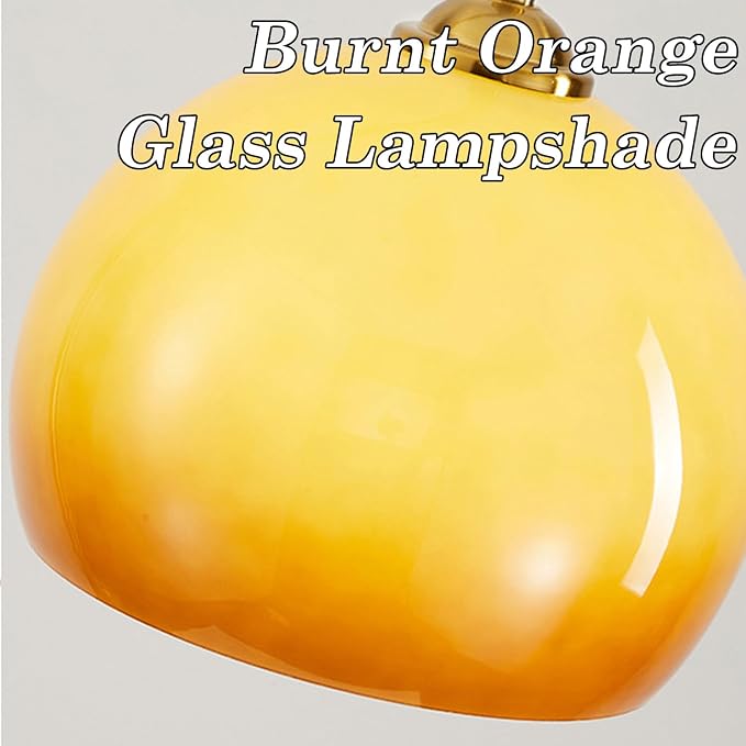 MIXL-Gradient Orange Shade Arc Floor Lamp,Gold Standing Light with Marble Base,Mid Century Modern Standing Lamps for Living Room Bedroom