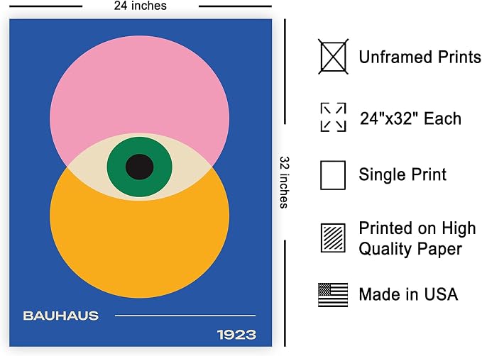 Poster Master Bauhaus Poster - Eye Print - Layered Circles ART - Graphic Design - Geometric Style - Chic Boho ART - Mid Century Modern - Living Room or Bedroom Decor - 24x32 UNFRAMED Wall Decor