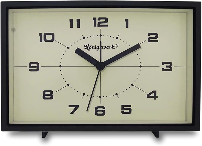 Analog Alarm Clock, 6 inch Silent Non Ticking Small Clock with Night Light, Battery Operated Simply Design for Bedroom, Bedside, Living Room, Room Decor, Desk, Table (Black)