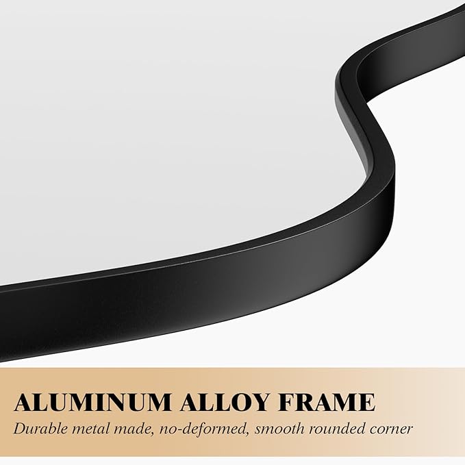 WEER Irregular Wall Mirror, 20x36 inch Black Asymmetrical Mirror Wall Mounted Mirrors Decorative, Abstract Wavy Aluminum Alloy Frame Bathroom Mirror, Bedroom, Living Room, Entryway