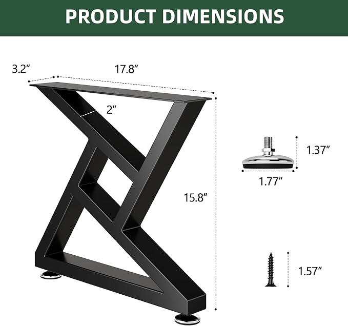 Metal Coffee Table Legs 16" H x 18" W Furniture Desk Bench Dining Table Legs with Adjustable Feet Gourd Shape Set of 2 Black