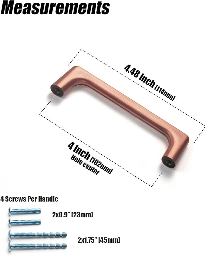Goo-Ki Brushed Copper Cabinet Pulls with 4''Hole Centers, Modern Style Zinc Alloy Cabinet Handles for Dresser,Wardrobe,Cupboard- 6 Pack